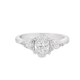 0.70ct E VS1 Oval Cut Solitaire Diamond Engagement Ring with Pear Sides in Platinum