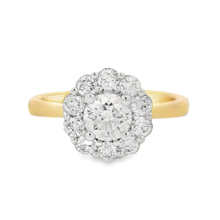 0.50ct E VS1 Brilliant Cut Round Halo Diamond Engagement Ring in 18ct Yellow Gold