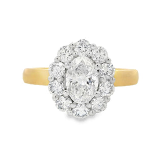 0.73ct D VS2 Oval Halo Diamond Engagement Ring in 18ct Yellow Gold