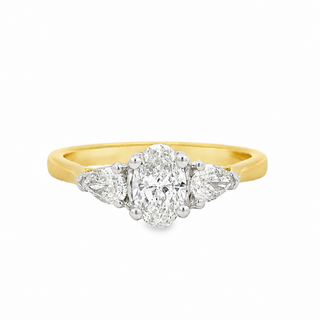 0.50ct F VS2 Oval Cut Solitaire Diamond Engagement Ring with Pear Cut Sides in 18ct Yellow Gold