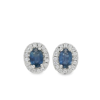 Sapphire and Diamond Oval Cluster Stud Earrings In 18ct White Gold