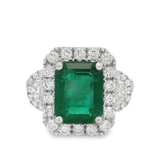 Emerald and Diamond Fancy Cluster Ring in Platinum