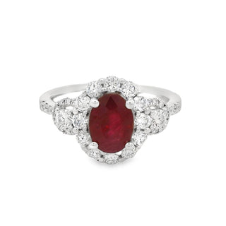 Ruby and Diamond Fancy Oval Cluster Ring in Platinum