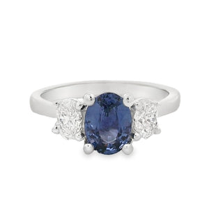 Sapphire and Diamond Three Stone Oval Ring in Platinum