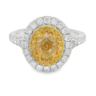 1.16ct Yellow Diamond Oval Cut Cluster Dress Ring in Platinum