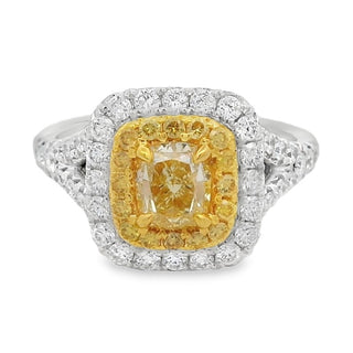 1.22ct Yellow Diamond Cushion Cut Cluster Dress Ring in Platinum