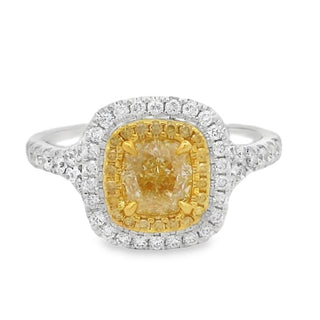 1.09ct Yellow Diamond Cushion Cut Cluster Dress Ring in Platinum
