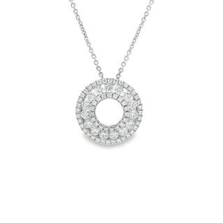 0.74ct Diamond Circle Cluster Pendant in 18ct White Gold on 9ct White Gold Trace Chain