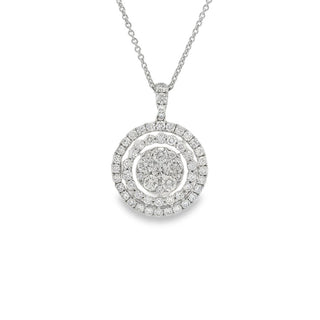 1.31ct Round Cluster Diamond Pendant in 18ct White Gold on 9ct White Gold Trace Chain