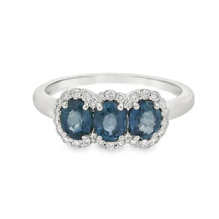 Sapphire and Diamond Three Stone Oval Dress Ring in 18ct White Gold