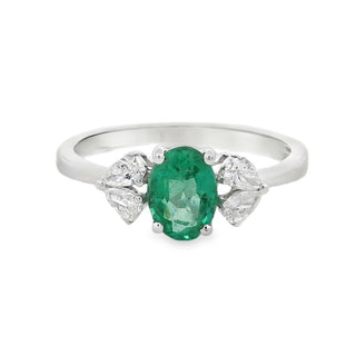 Emerald and Diamond Fancy Cluster Dress Ring in 18ct White Gold