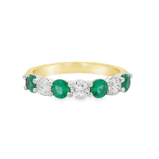 Emerald and Diamond Seven Stone Ring in 18ct Yellow Gold