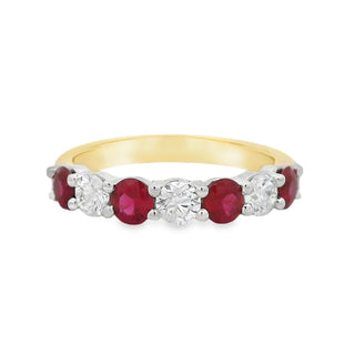 Ruby and Diamond Seven Stone Ring in 18ct Yellow Gold