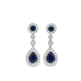 Sapphire and Diamond Fancy Pear Shaped Cluster Drop Earrings in 18ct White Gold