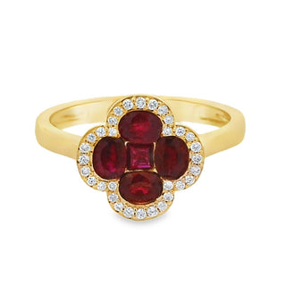 Ruby and Diamond Clover Dress Ring in 18ct Yellow Gold