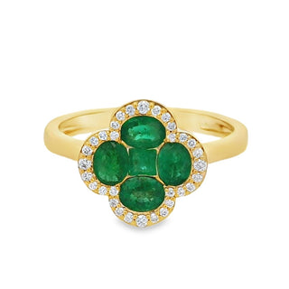 Emerald and Diamond Clover Dress Ring in 18ct Yellow Gold
