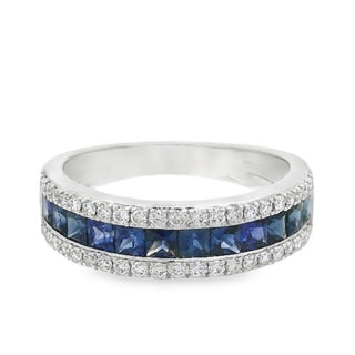 Sapphire and Diamond Three Row Dress Ring in 18ct White Gold