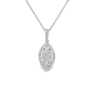0.60ct Marquise Shaped Diamond Cluster Pendant in 18ct White Gold on 9ct White Gold Trace Chain