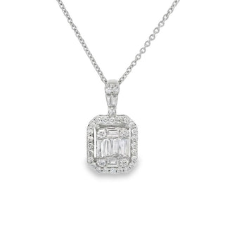 0.49ct Invisible Set Fancy Cluster Diamond Pendant in 18ct White Gold on 9ct White Gold Trace Chain