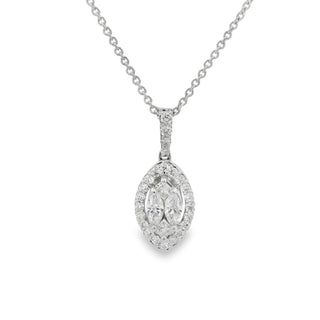 0.42ct Marquise Shaped Diamond Cluster Pendant in 18ct White Gold on 9ct White Gold Trace Chain