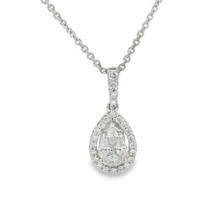 0.40ct Invisible Set Pear Cluster Diamond Pendant on 9ct White Gold Trace Chain