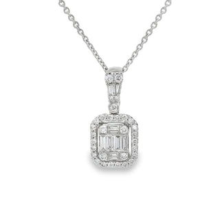 0.33ct Invisible Set Fancy Cluster Diamond Pendant in 18ct White Gold on 9ct White Gold Trace Chain