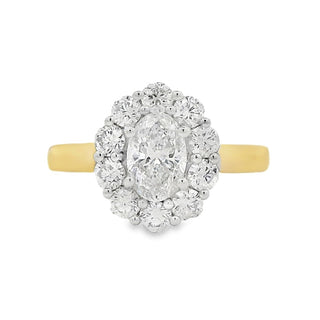 0.52ct D VS1 Oval Halo Diamond Engagement Ring in 18ct Gold
