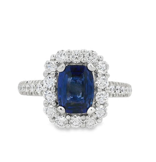 Sapphire and Diamond Cluster Ring in Platinum