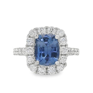 Sapphire and Diamond Cushion Cluster Ring in Platinum