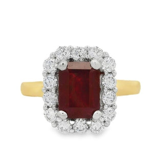 Ruby and Diamond Cluster Ring in 18ct Yellow Gold