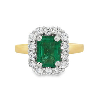 Emerald and Diamond Cluster Ring in 18ct Yellow Gold