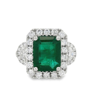 Emerald and Diamond Fancy Cluster Ring in Platinum