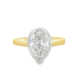 2.10ct Bezel Set Pear Solitaire Lab Grown Diamond Ring in 18ct Gold