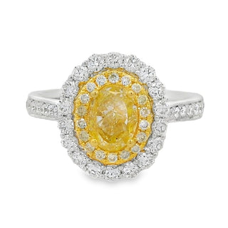 1.11ct Yellow Diamond Oval Cut Cluster Dress Ring in 18ct White Gold