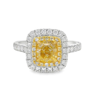 1.13ct Yellow Diamond Cushion Cut Cluster Dress Ring in 18ct White Gold