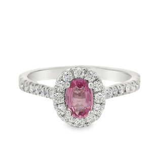 Pink Sapphire and Diamond Oval Cluster Ring in Platinum