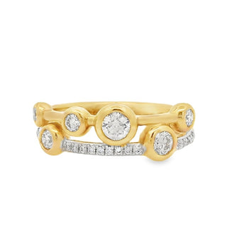 0.44ct Two Row Bezel and Pave Set Diamond Dress Ring in 18ct Yellow Gold