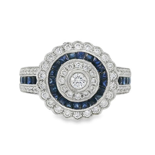 Sapphire and Diamond Fancy Cluster Dress Ring in 18ct White Gold