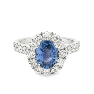 Sapphire and Diamond Oval Cluster Ring in 18ct White Gold