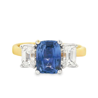 Sapphire and Diamond Three Stone Ring in 18ct Yellow Gold