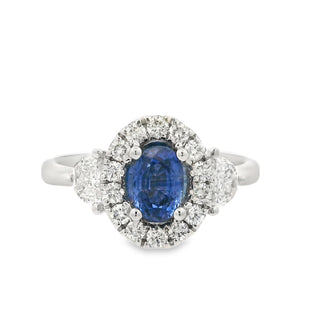 Sapphire and Diamond Oval Cluster Ring in Platinum
