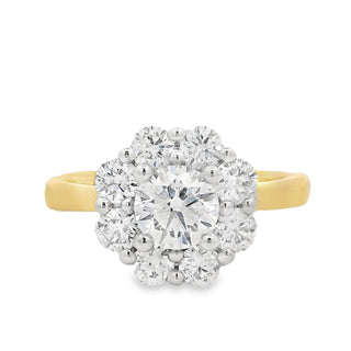 0.70ct E VS2 Brilliant Cut Coronet Halo Diamond Engagement Ring in 18ct Yellow Gold