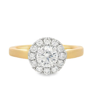 0.50ct F VS2 Round Brilliant Cut Halo Diamond Engagement Ring in 18ct Yellow Gold