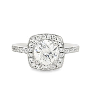 1.01ct E SI1 Brilliant Cut Cushion Halo Diamond Engagement Ring in 18ct White Gold