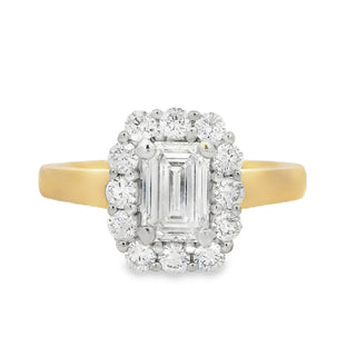0.80ct E VVS2 Emerald Halo Diamond Engagement Ring in 18ct Yellow Gold
