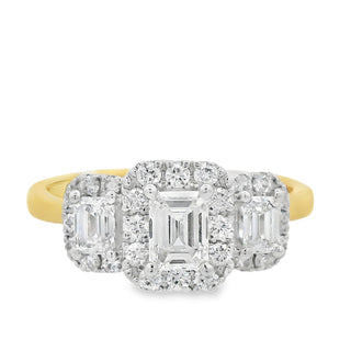 0.85ct Triple Step Cut Cluster Diamond Dress Ring in 18ct Yellow Gold