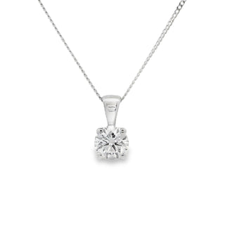 0.70ct Brilliant Cut Solitaire Diamond Pendant in 18ct White Gold on 9ct White Gold Trace Chain