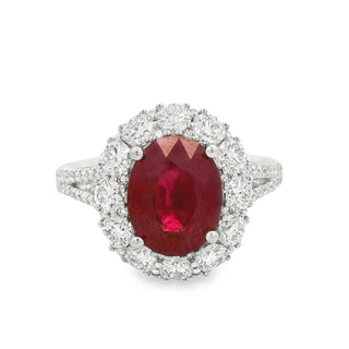 Ruby and Diamond Oval Cluster Ring in 18ct White Gold