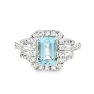 Aquamarine and Diamond Fancy Cluster Ring in Platinum