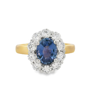 Sapphire and Diamond Oval Cluster Ring in 18ct Yellow Gold